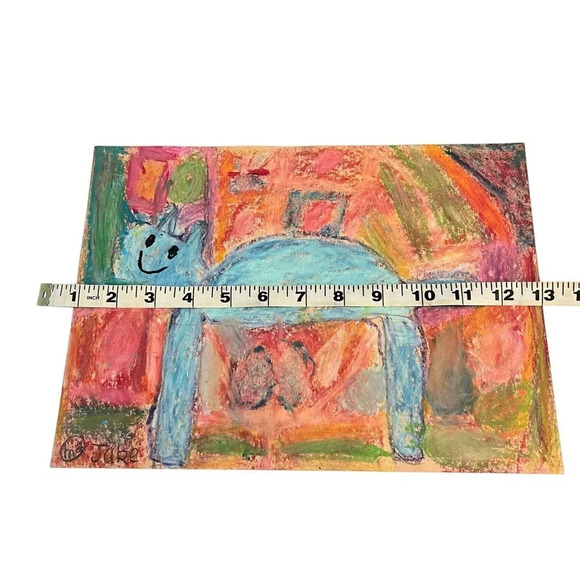 Outsider Art Pastel Cat Picture Matted - Picture 3 of 6